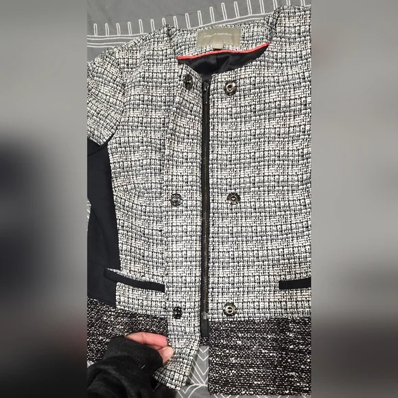 Banana Republic Tweed Black White And Cream Blazer Size 8 - Picture 5 of 8